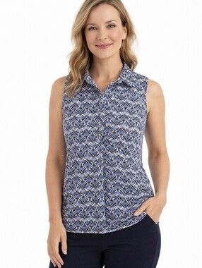DAILY SPORT BORN IN SWEDEN BRAND SLEEVELESS TOP SIZE MEDIUM BLUE/CREAM FLORAL